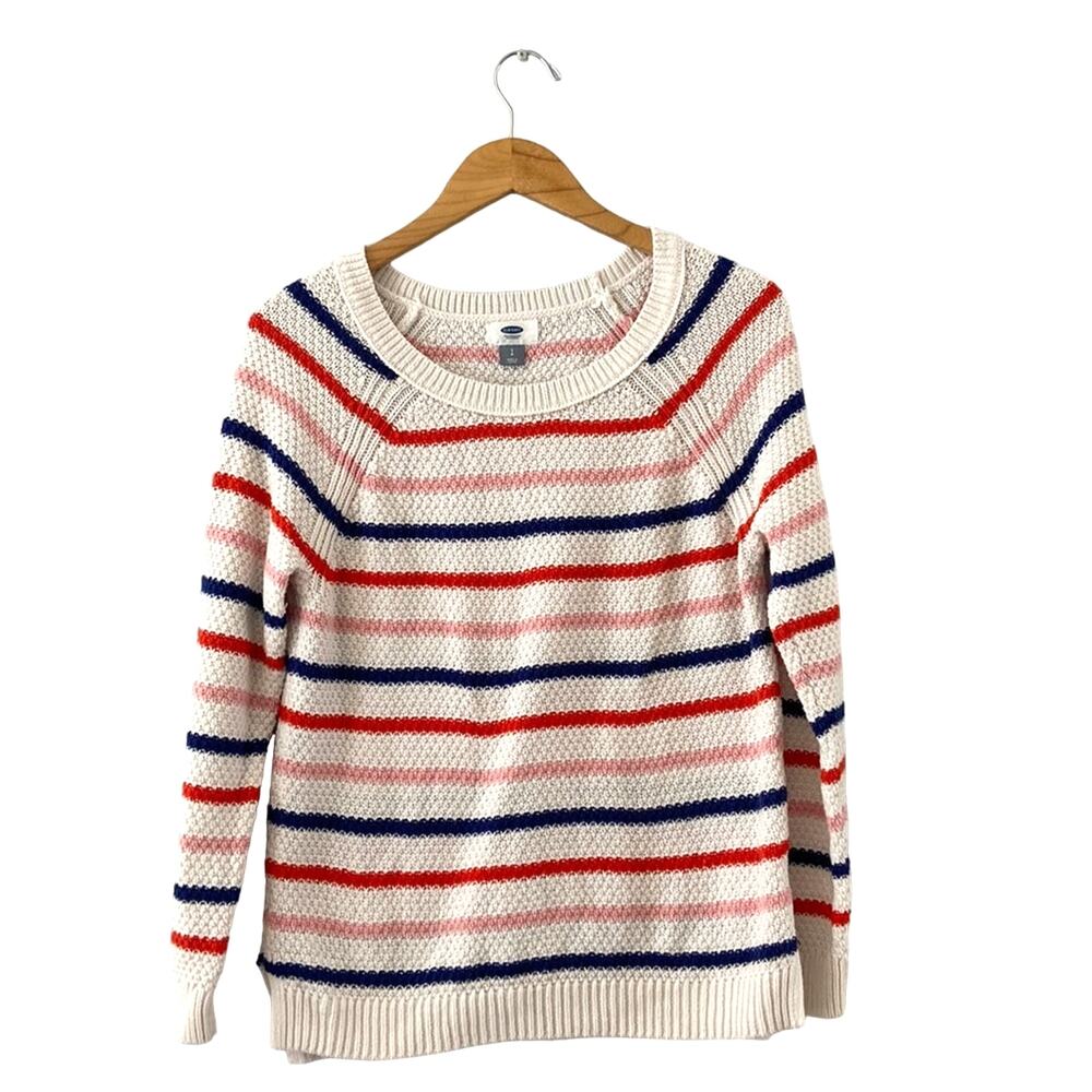 Old Navy Striped Knit Sweater Women's Size Small White Multicolor Casual Stretch